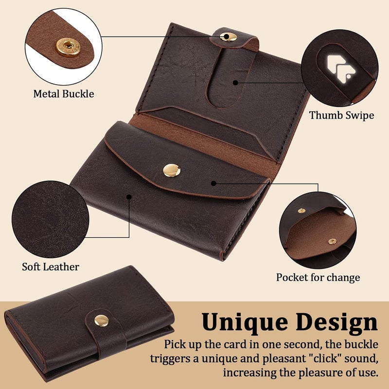 ZHOMA Credit Card Holder and Business Card Holder with Coin Pocket, Slim Minimalist Leather Wallet with ID Window for Women and Men - Dark Brown - Image 2